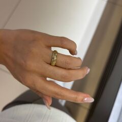 Gold Yıldız Detaylı Yüzük