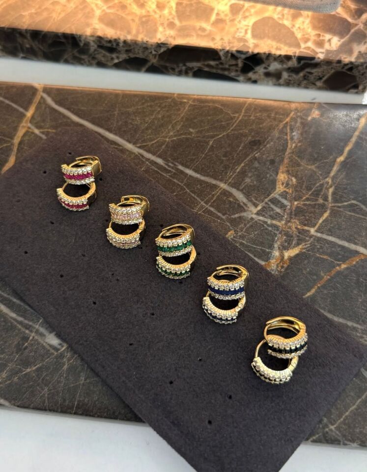 Renkli Swarovski Taşlı Küpe Pembe
