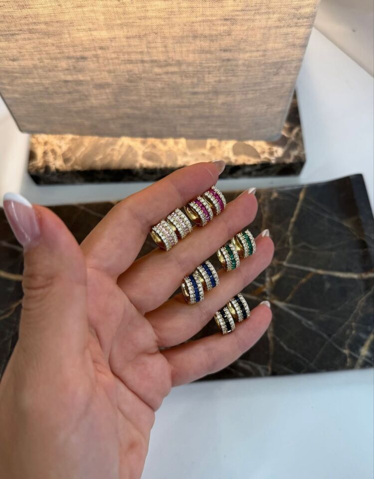 Renkli Swarovski Taşlı Küpe Bordo
