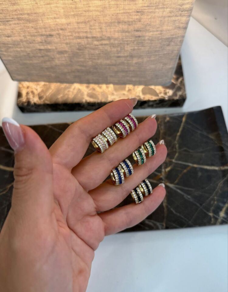 Renkli Swarovski Taşlı Küpe Yeşil