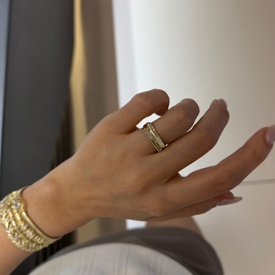 Gold Asimetrik Taşlı Yüzük 7numara