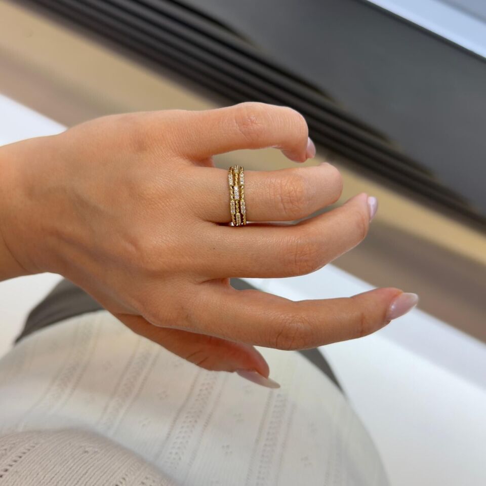 Gold Sıra Detay Yüzük 8numara