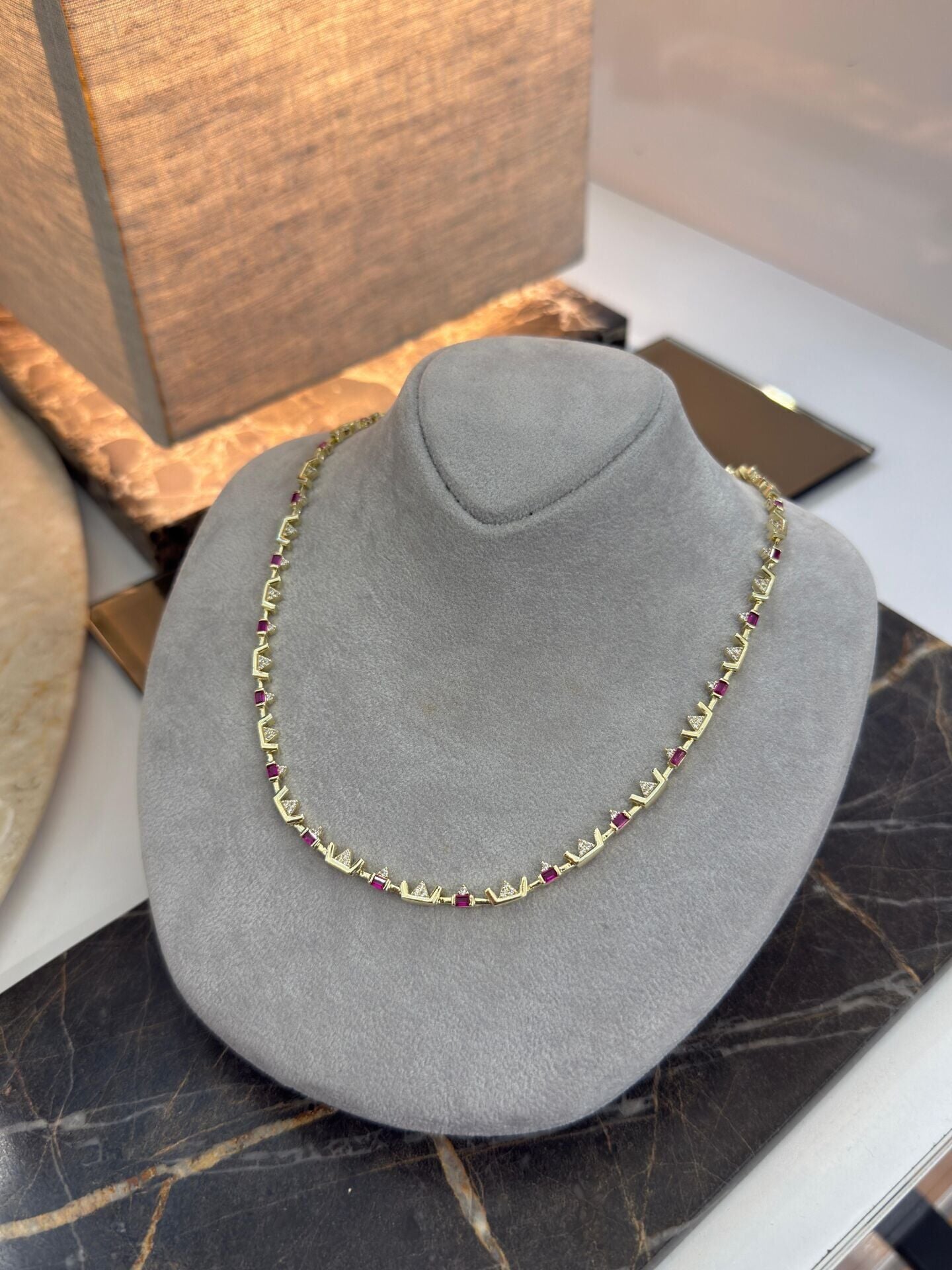 Swarovski Taşlı Çıtır Pembe Taş kolye