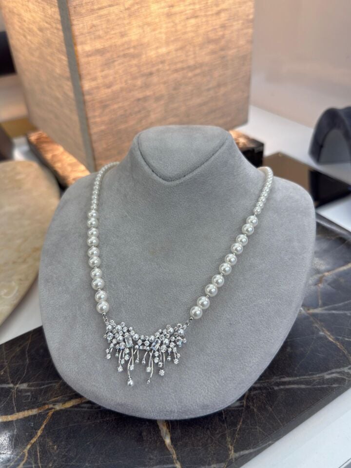 Swarovski Taşlı Premium İnci Kolye