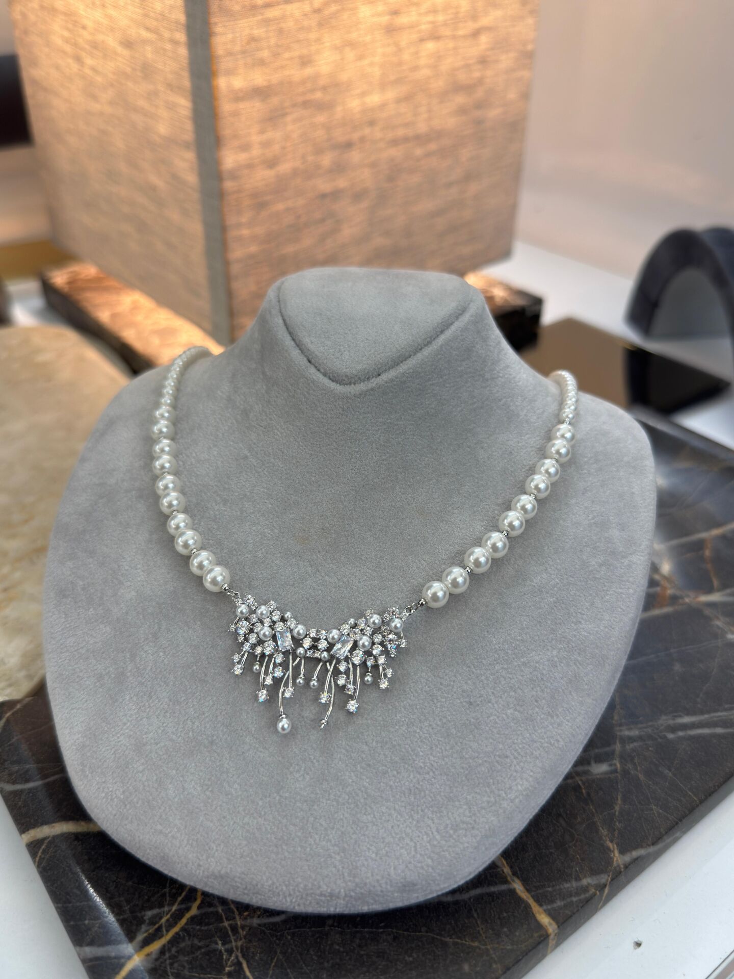 Swarovski Taşlı Premium İnci Kolye