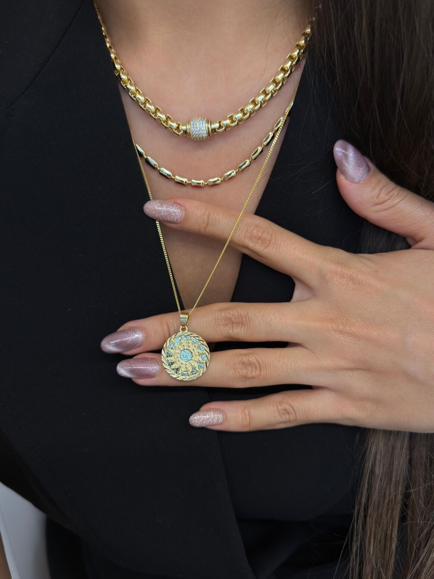 Parıltı Üçlüsü Kombin Topçuk Kolye - 1