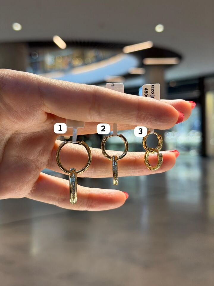 Gold Taşlı Halka Küpeler