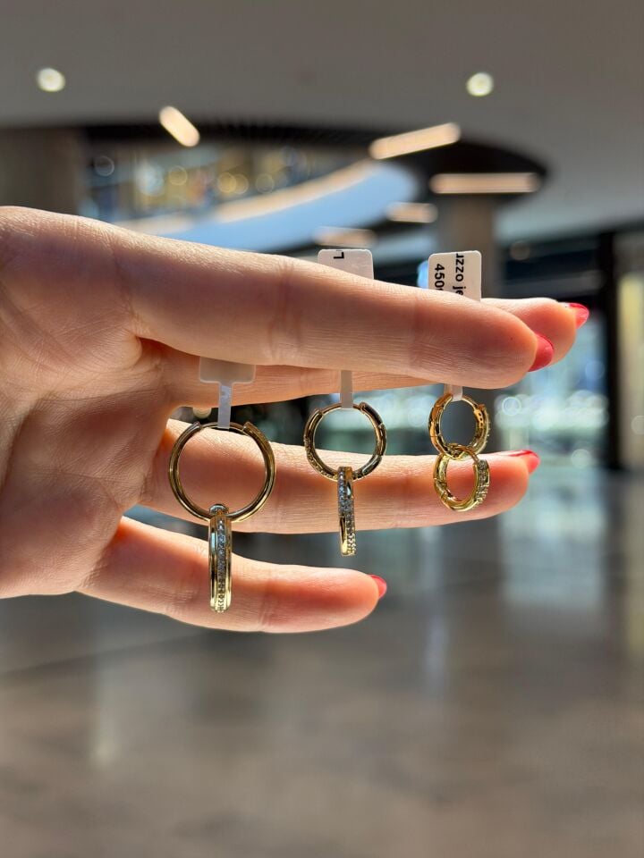 Gold Taşlı Halka Küpeler