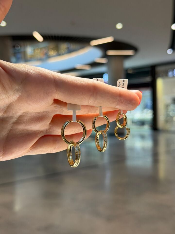 Gold Taşlı Halka Küpeler