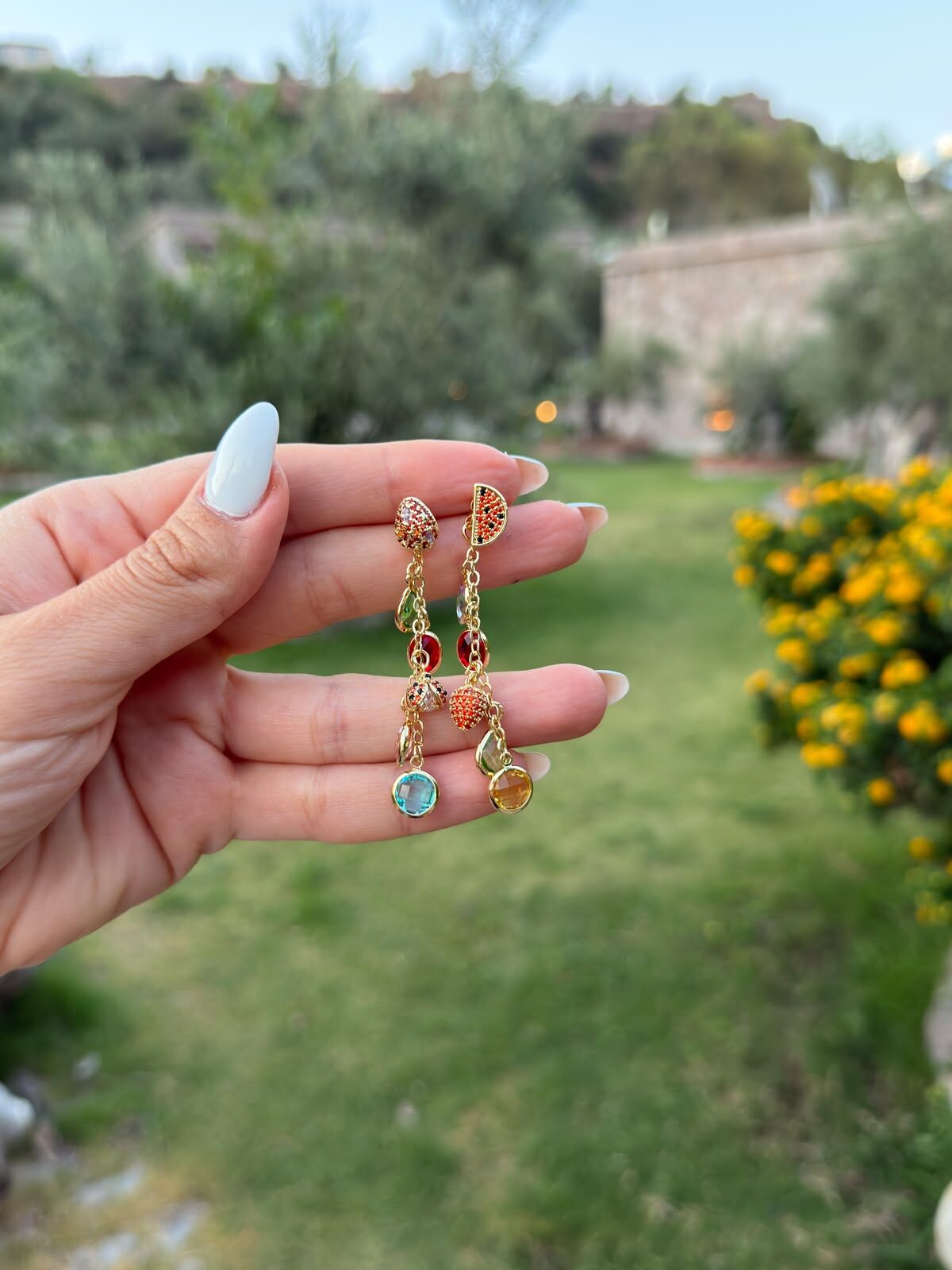 Luzzo Gold Karpuzlu Tasarım Küpe
