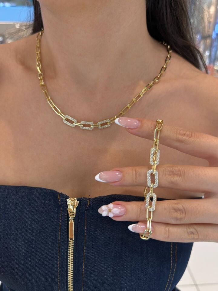 Xuping Taşlı Ataç Gold Set