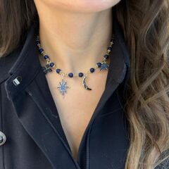 Luzzo Lacivert Taşlı Premium Kolye