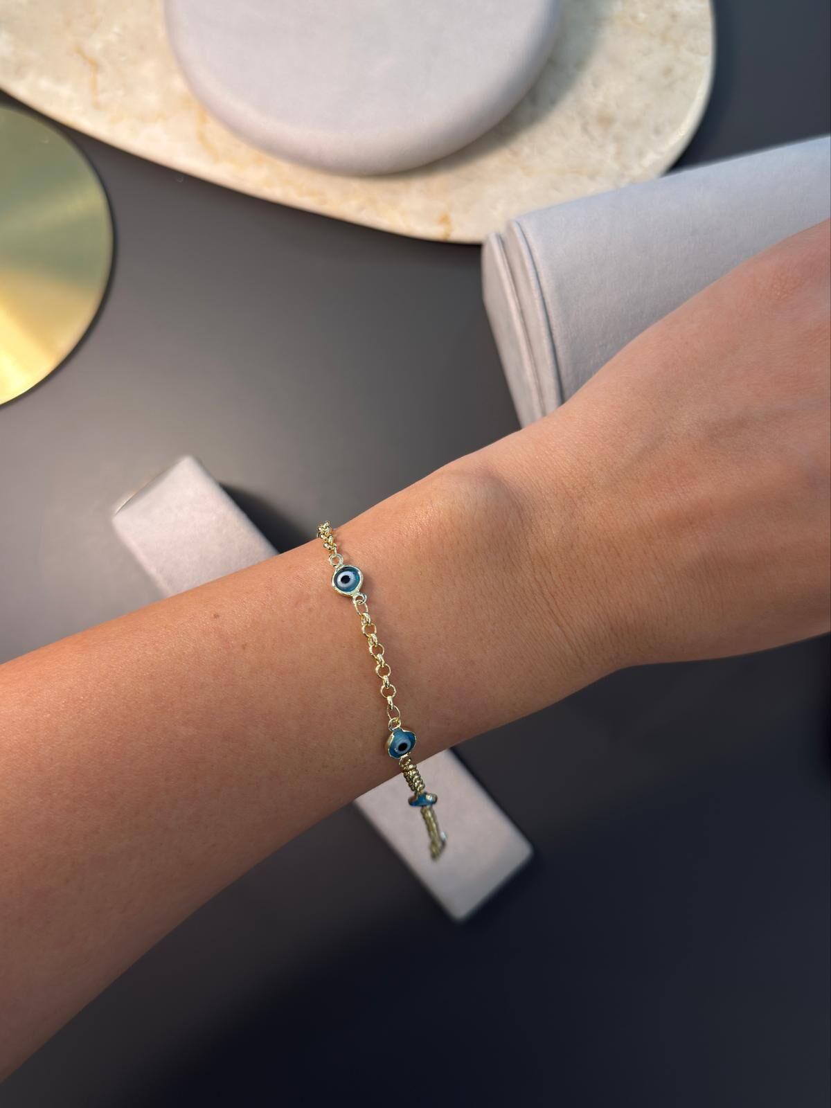 Nazar Boncuklu Çıtır Gold Bileklik