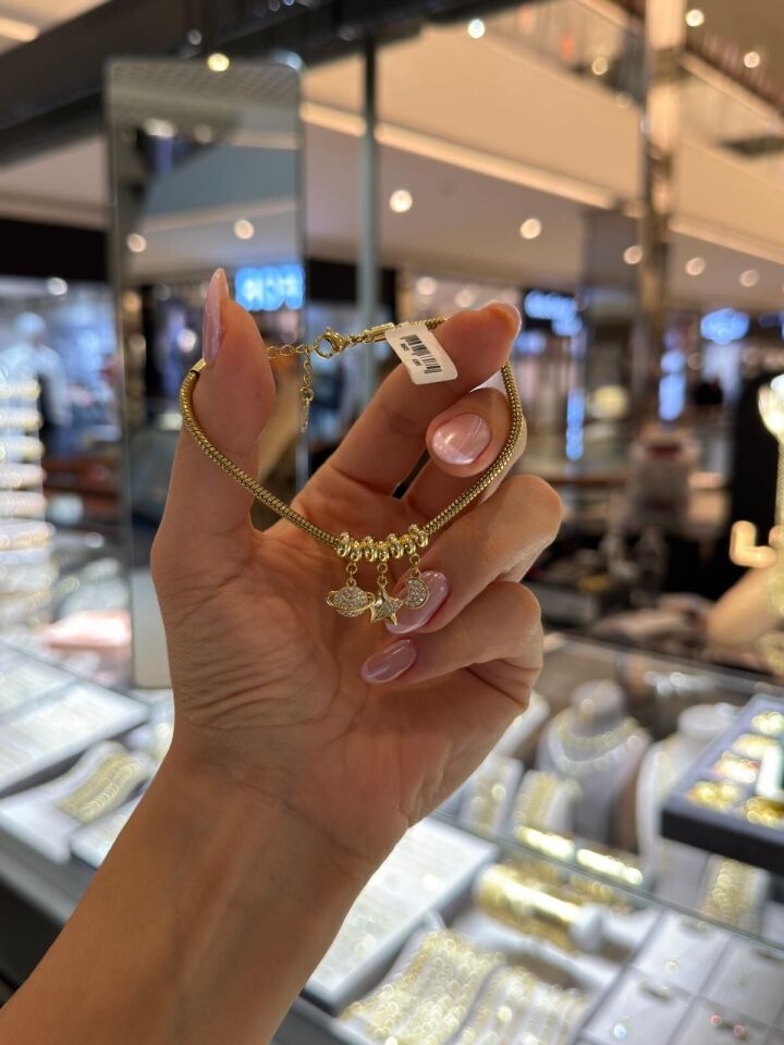 Gold Charmlı Çıtır Bileklik kalp/kilit charmlı