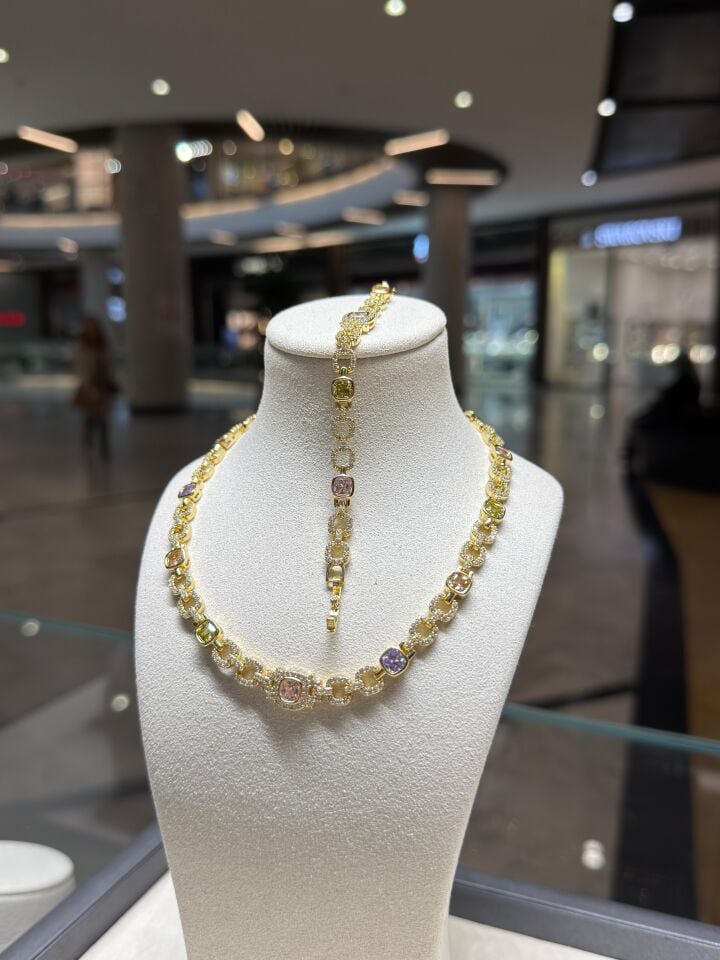 Tasarım Renkli Taşlı Kolye Ve Bileklik Set