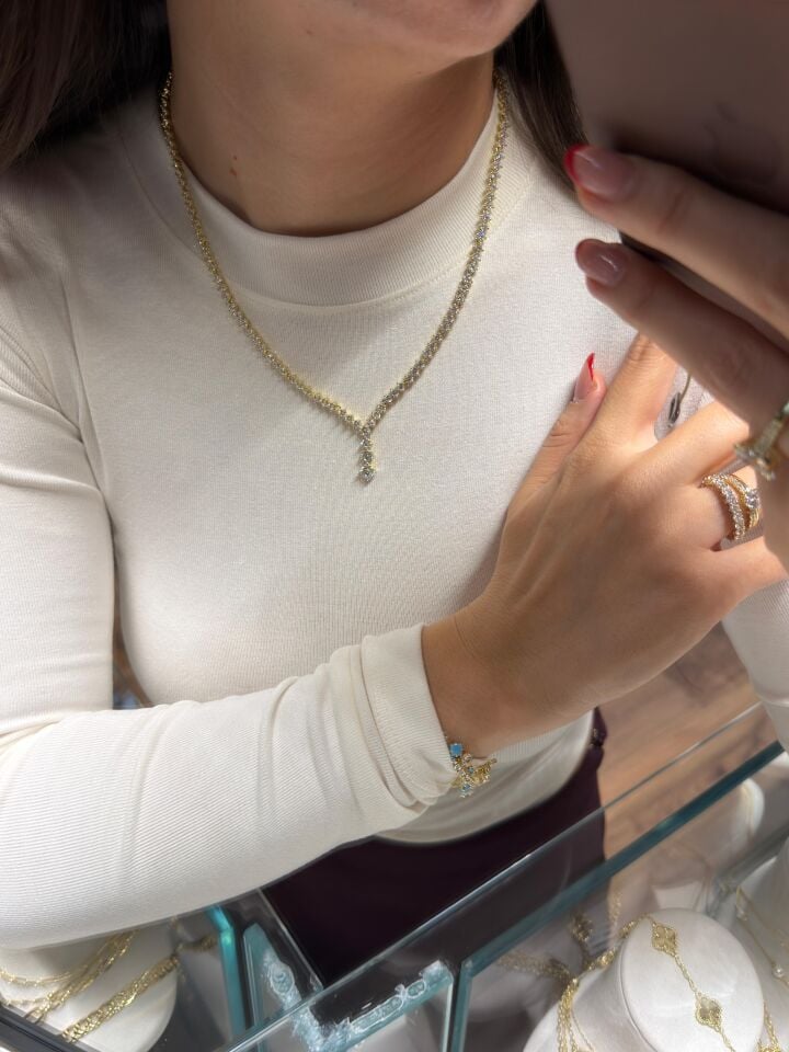 Gold Taşlı Kolye