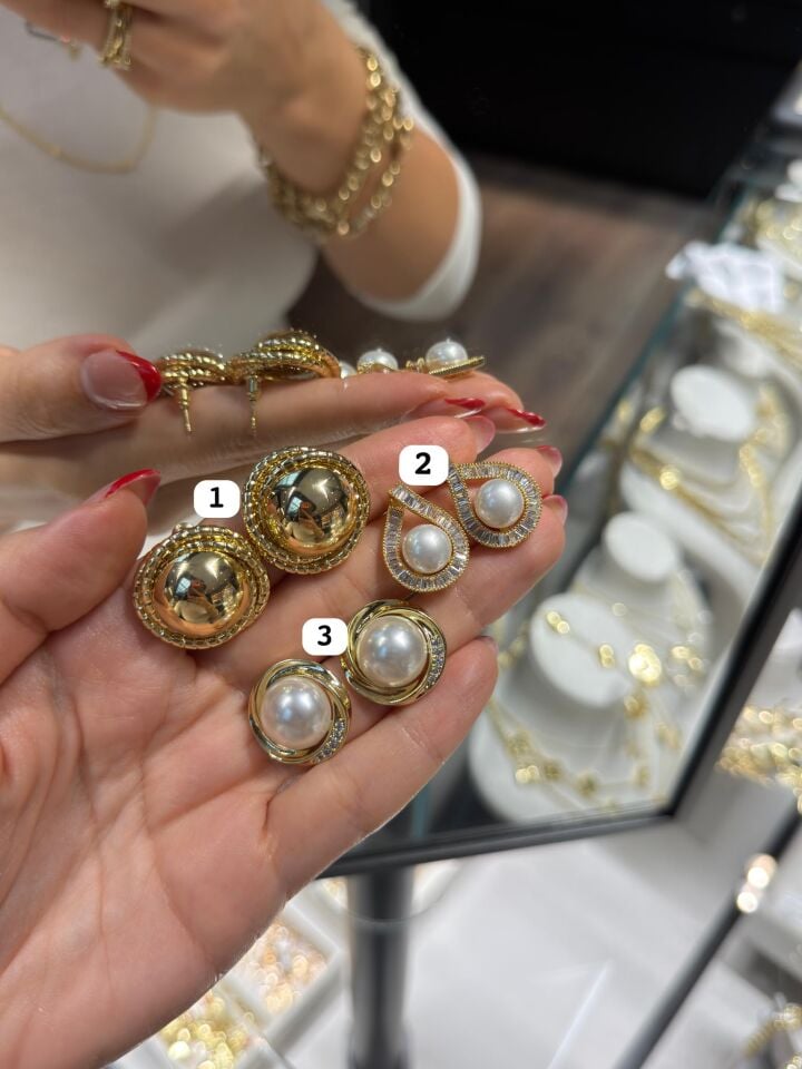 Kuyum İşçilik Gold ve İnci Küpeler