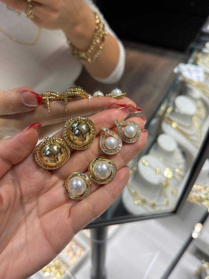 Kuyum İşçilik Gold ve İnci Küpeler