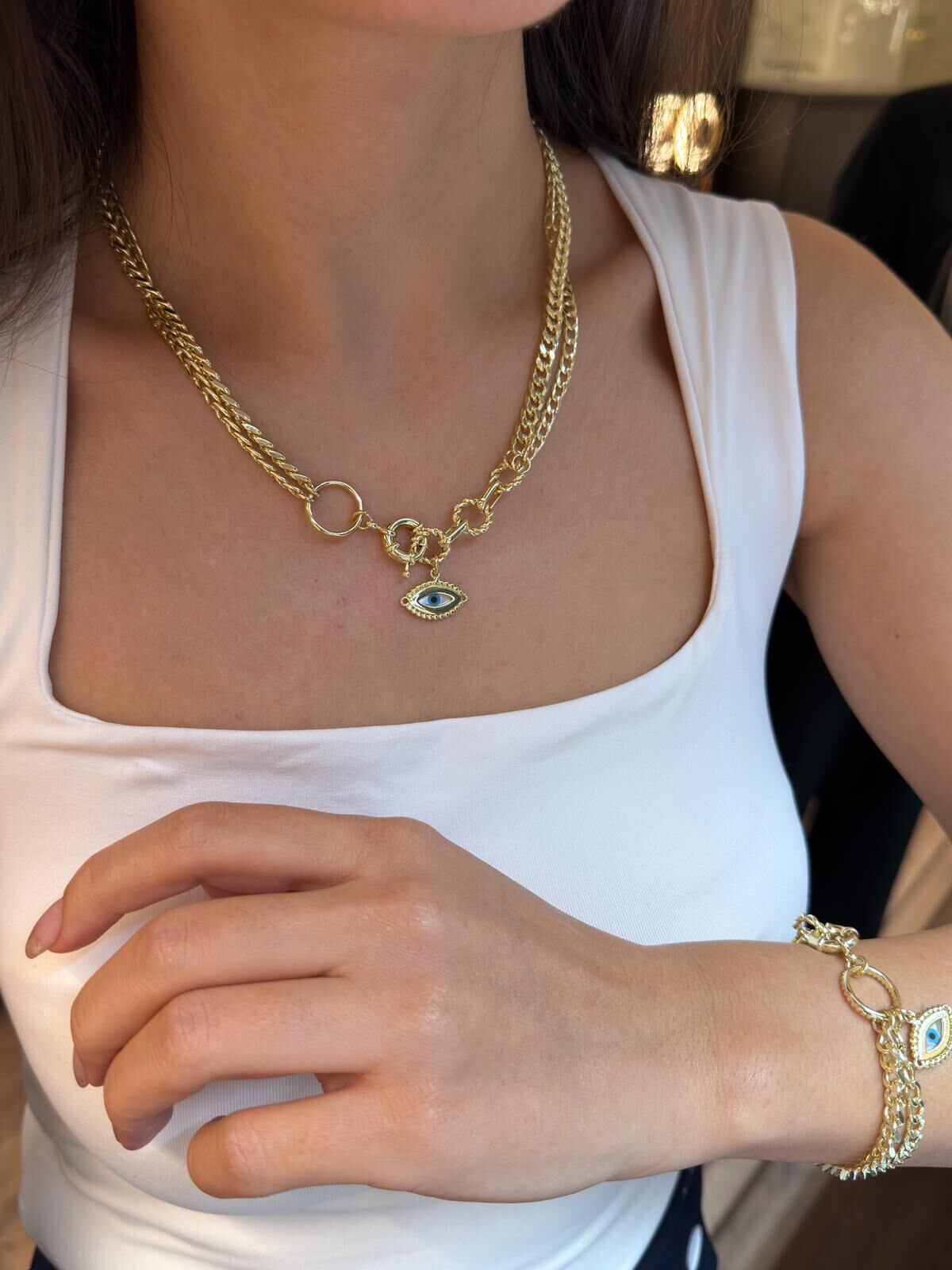 Gemici Kilit Göz Charmlı Kolye