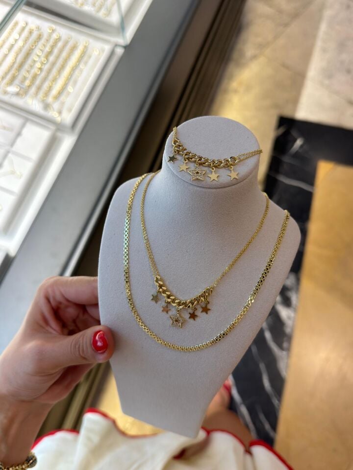 Luzzo Gold Yıldızlı Kolye Bileklik Set