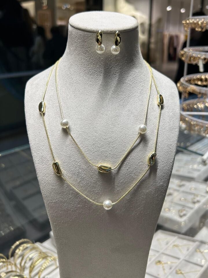 Premium İnci Kolye Ve Küpe Set