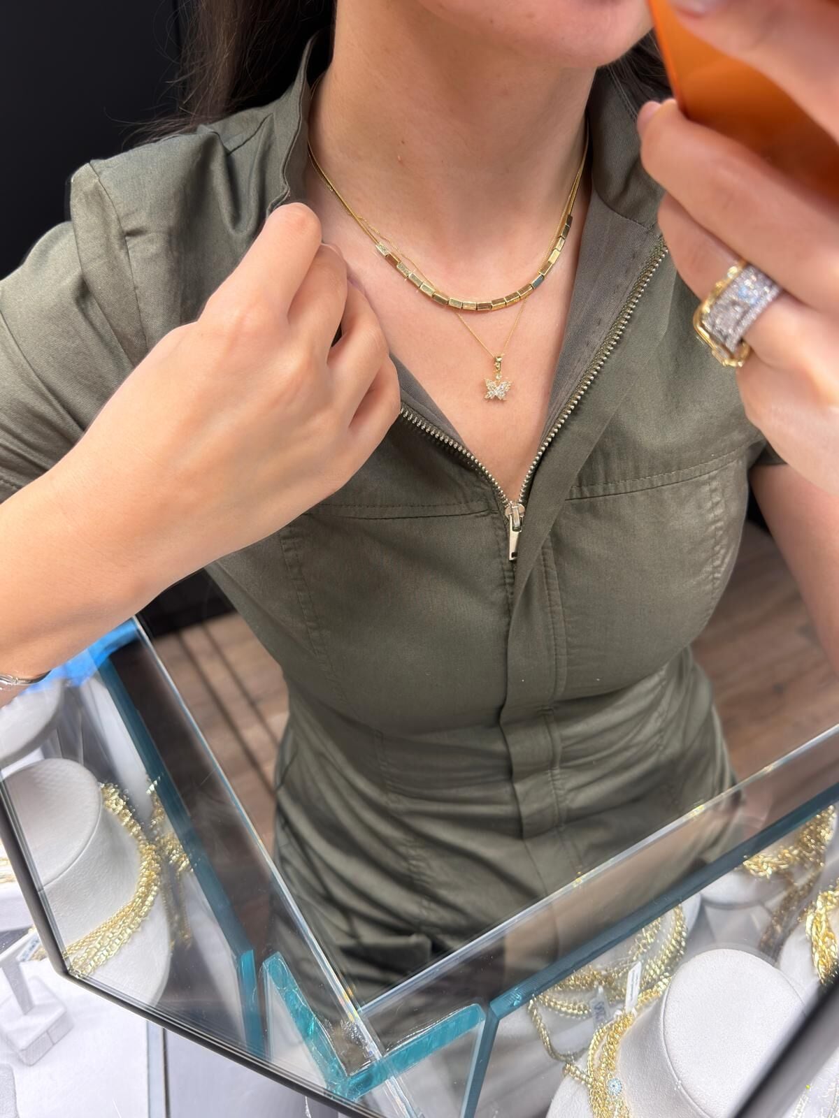 Swarovski Taşlı Gold Kolye Kombin