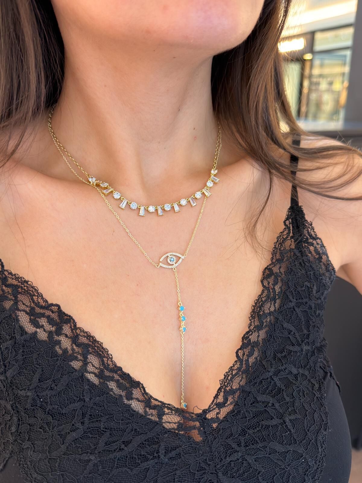 Tasarım Taşlı Kolye Ve Gözlü Y Kolye