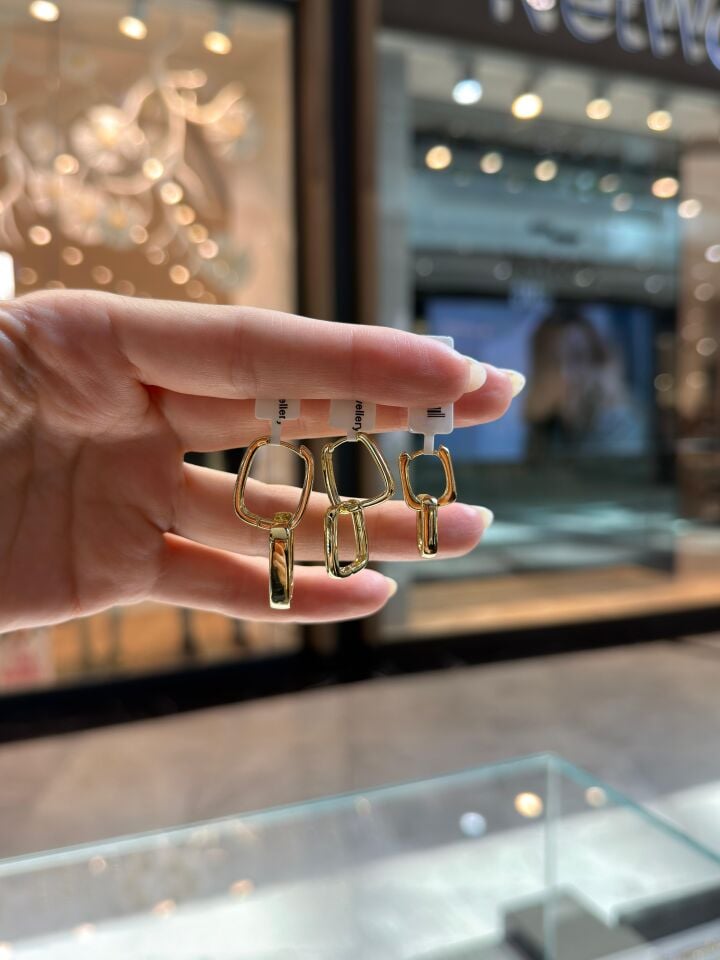 Gold Kare Üç Boy Küpeler