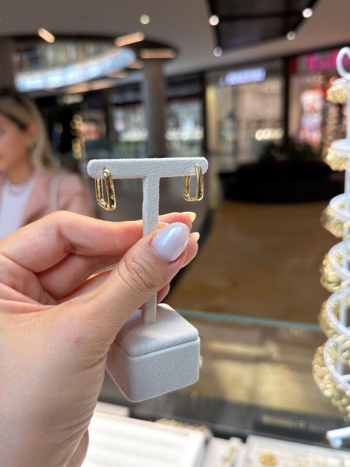 Gold Kare Üç Boy Küpeler