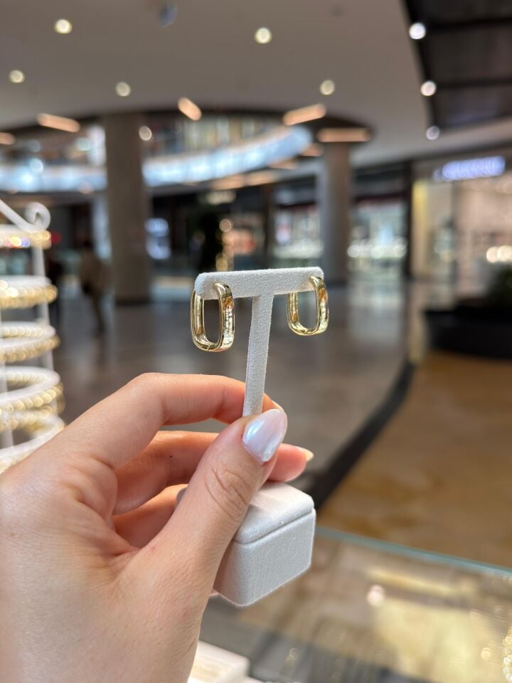 Gold Dikdörtgen Küpeler