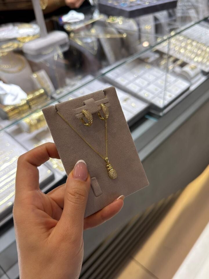 Taşlı Kolye Küpe Set