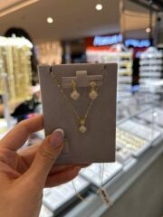 Taşlı Yonca Kolye Küpe Set