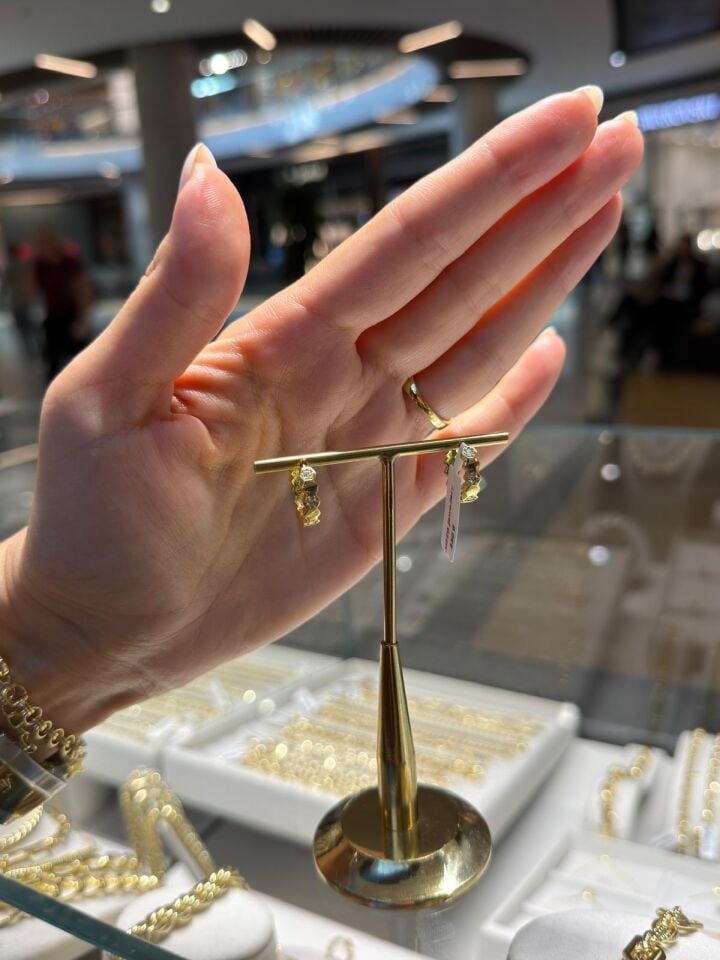 Gold Taşlı Halkalı Küpeler