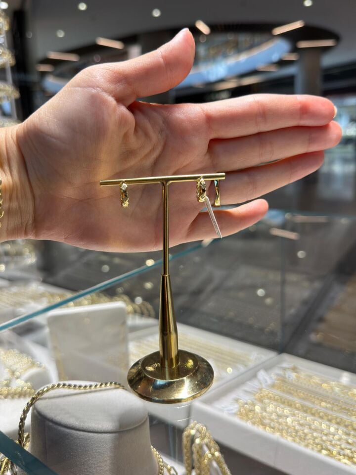 Gold Taşlı Halkalı Küpeler
