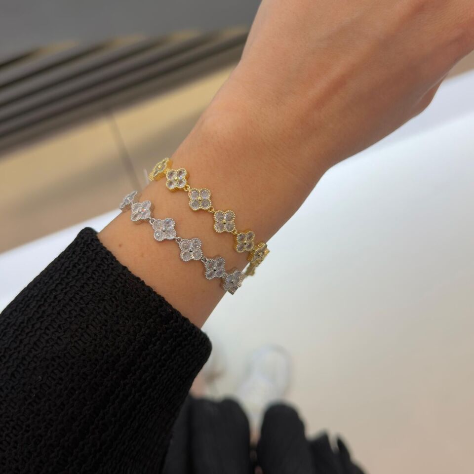 Gümüş Ve Gold Renk Yonca Bileklik Gold Renk Bileklik