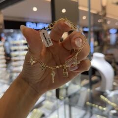 Charmlı Yonca Ve Kilit Bileklik